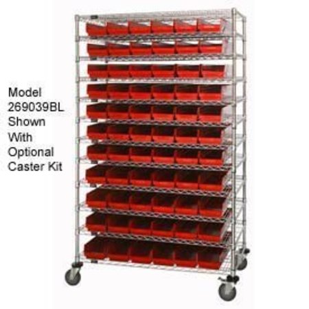 GLOBAL EQUIPMENT Chrome Wire Shelving with 110 4"H Plastic Shelf Bins Red, 48x24x74 269037RD